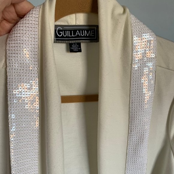 Guillaume Off-White Women's Waterfall Open Cardigan Flowy Sequin Collar, Size L - Picture 4 of 9